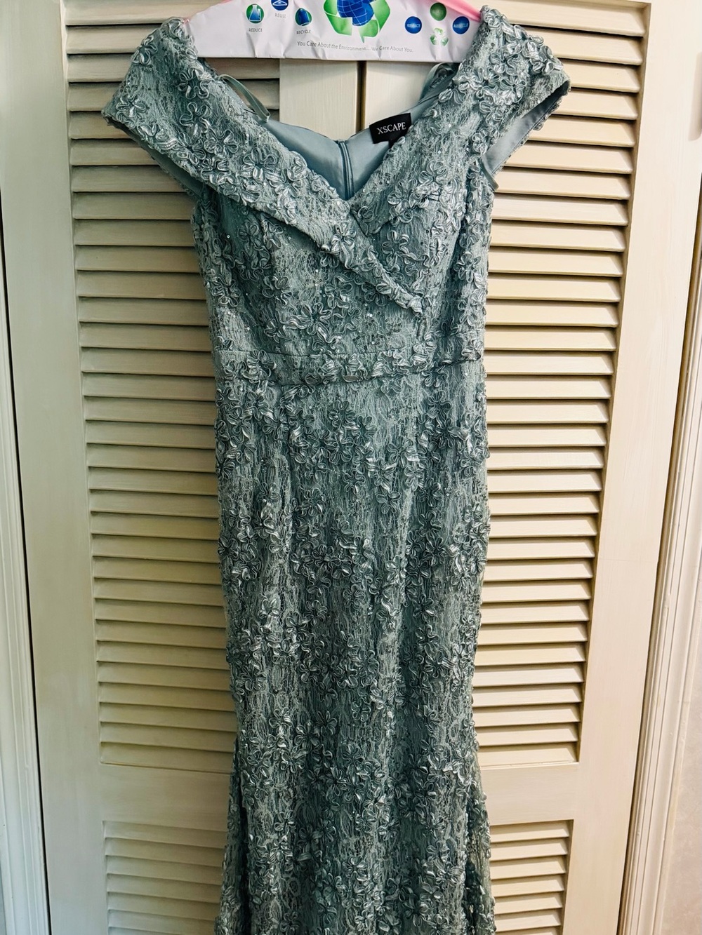 Xscape One-Shoulder Lace Gown in Sage